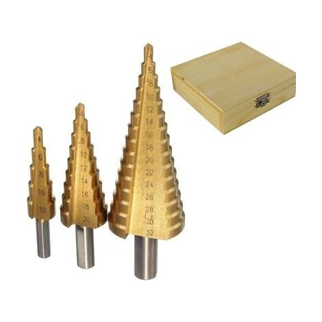 KIT SET FRESA A GRADINI SCALINI CONICA HSS 4-32 4-20 4-12 MM ALLARGAFORI PUNTA