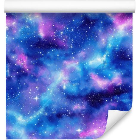 Aquarell-Galaxie-Hintergrundbild, blauer Hintergrund, azurblaues Zentrum, 50 x 1000 cm (1/5)
