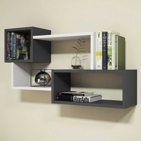 Afro Étagère murale 100 % MÉLAMINE Blanc, Anthracite (1/5)
