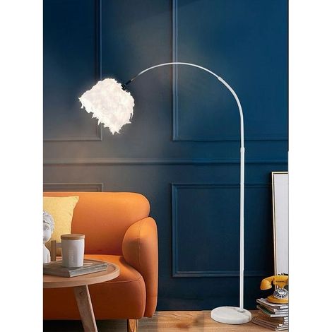 TrAdE Shop Traesio - Lampada Da Terra In Metallo Piuma Attacco E27 Max.60w 185x110 Cm Bianco Rosa D26 - Bianco