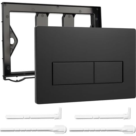 Placca di comando per WC, compatibile con Geberit Sigma 01/20/21/30/40/50, UP300 e UP320, con doppio scarico, con leve di scarico e telaio di installazione (nero opaco) (1/5)