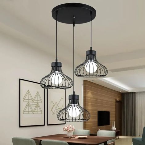Lustre en fer 3 Luminaire Suspension industrielle pour Restaurant Terrasse Salon (1/3)