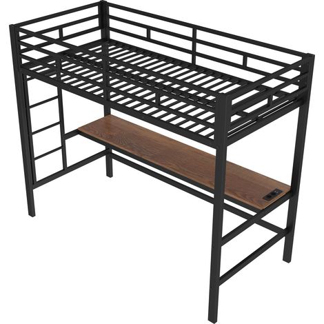 GagaLit mezzanine 90x200 cm avec bureau USB et LED noir (1/5)