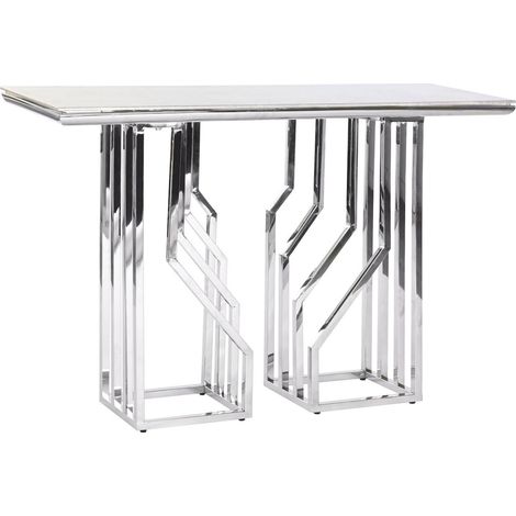 Console design élégant en verre et métal pour salon chic - Blanc argenté moderne et épuré (1/5)