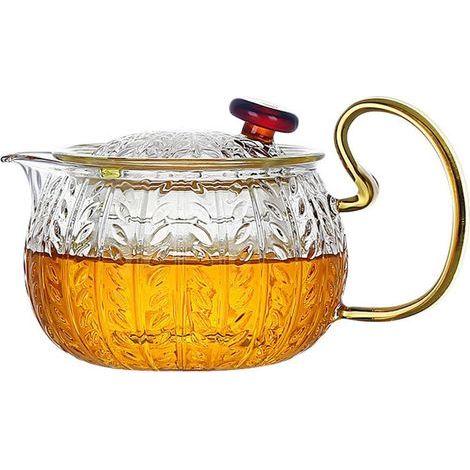 Théière avec infuseur amovible, théière en verre avec filtre réutilisable en acier inoxydable à mailles fines, compatible lave-vaiss (1/5)