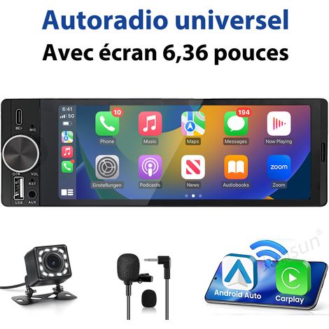 Hexinex Autoradio 6,36" Apple CarPlay 1 DIN avec GPS, Android Auto, caméra de recul, port USB et écran (1/5)