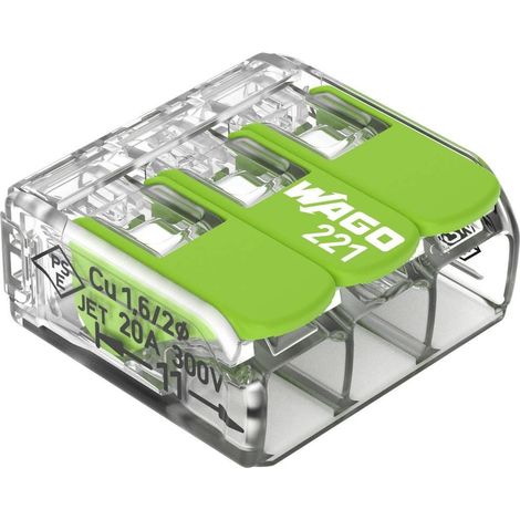 Wago 221 borne de conexión transparente 3 conductores