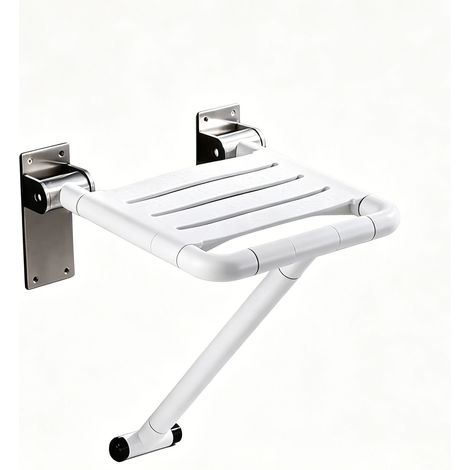 Siège de douche relevable en aluminium époxy blanc – Capacité 190 kg – Résistant à la corrosion – Installation murale facile (1/5)