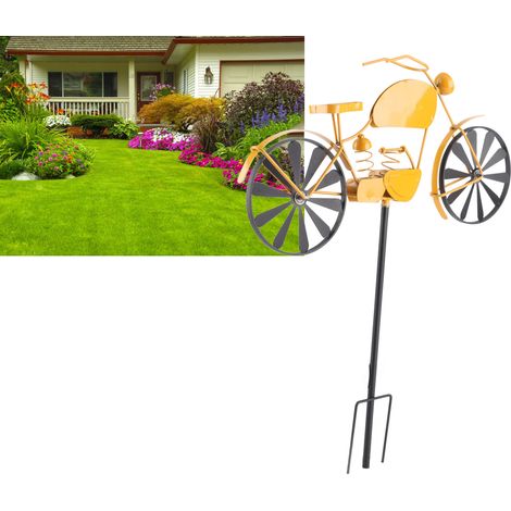 [Motorrad-Gartenkreisel] + Vintage-Motorhacke + Rustikales Gelb + Antike Gartendekoration - Wetterfahne aus Eisen, 550 g, mit 2 Heringen - Retro-Vintage-Träger (1/5)