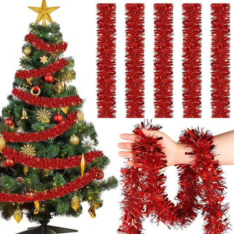 Weihnachtsbaum Girlande Rot Glitzer 12m x 9cm Lametta für Weihnachtsdeko