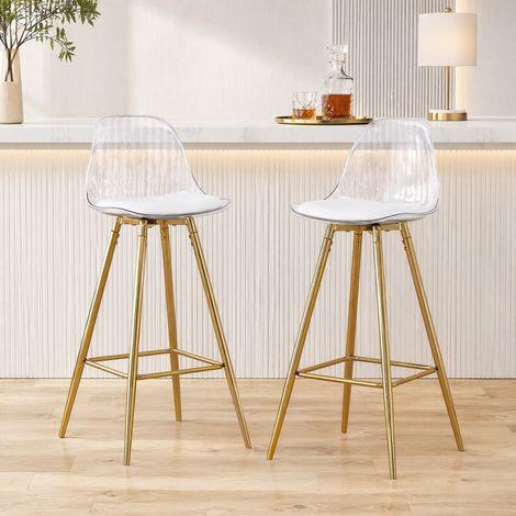 Transparenter Barhocker im 2er-Set, goldfarbenes Metallgestell, mit Rückenlehne – HAVRYA (1/5)
