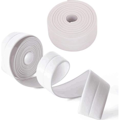 Nastro sigillante per bagno, striscia sigillante autoadesiva, impermeabile, antimuffa, anti-scarafaggi, per bagno, cucina, angolo, sigillante, 3,8 cm x 3,25 m, bianco, 2 pezzi (1/5)
