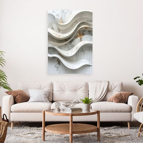 Wandbild Geometrische Abstraktion Weißer Glamour Stil mit Wellen 60x90 (1/4)