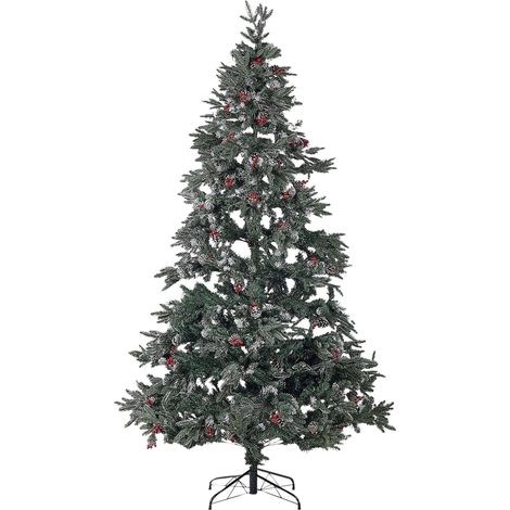 Albero di Natale con Neve Artificiale con Pigne e Bacche Rosse 210 cm