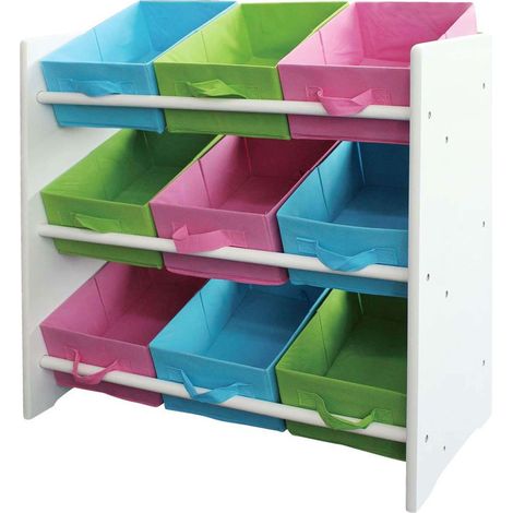 [NEUWERTIG] Buntes Kinderregal Regal für Kinder, Holz, 9 Ablageflächer, mit Boxen