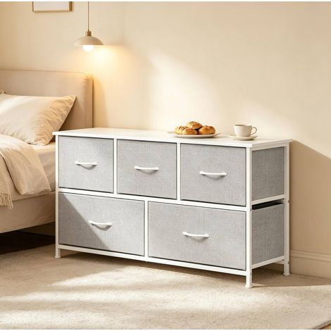 Kommode mit 5 Schubladen 100 x 54 x 30 cm Hellgrau OKMYHOME (1/5)