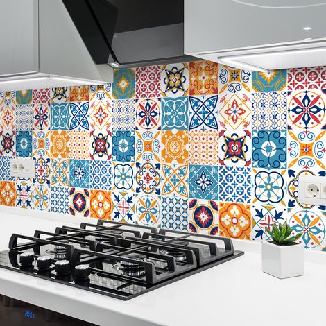 Sticker Mural Carrelage adhésif Cuisine Salle de Bain - 30 STICKERS CARREAUX DE CIMENT AZULEJOS LILIANA - 30stickers15x15cm (1/5)