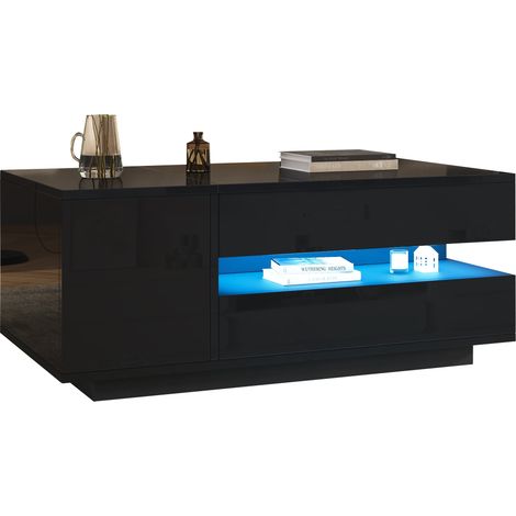 CAIziTable basse relevable noire LED tiroir rangement salon 95x50x40cm (1/5)