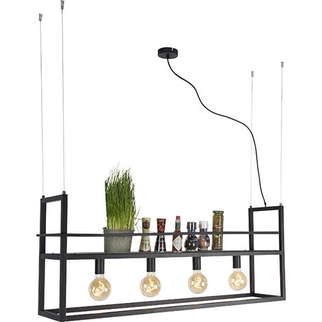 Industrielle Hängelampe schwarz mit Gestell groß 4-flammig - Cage Rack (1/4)