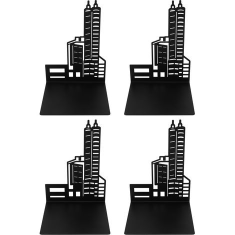 4-teiliges Set klassischer Buchstützen im Architekturstil, robustes Schwarz mit 4 rutschfesten Pads für Bücher, CDs und DVDs (1/5)