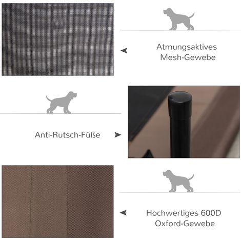 Lit de chien extérieur, coussin surélevé pour chien moyen et grand, couchage stable avec mesh lavable, lit pour chat et chien, espace de repos pour camping extérieur, 76 x 61 x 18 cm, marron (1/5)