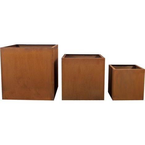 Köhko® Bac à fleurs design en acier Corten VIVO 80 x 80 x 56 cm, pot de plantation aspect rouillé noble, forme cuboïde (1/5)