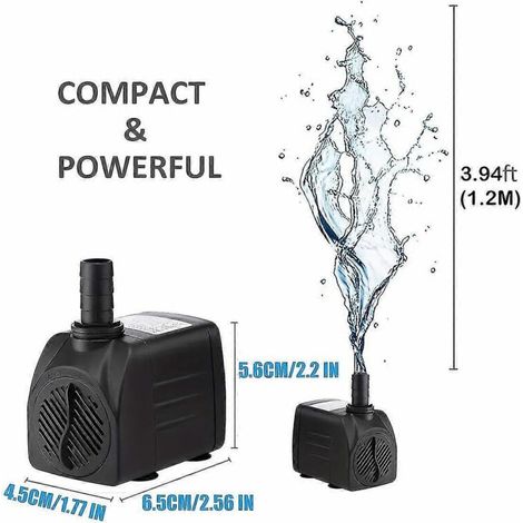 Pompe à eau submersible ultra-silencieuse avec protection contre la marche à sec - Idéale pour les aquariums, les fontaines, l'hydroponie et les bassins - 25 W/45 W/80 W, 4 000 l/h - Comprend un câble