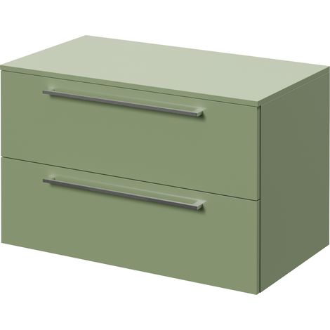 Napoli 460 Olive Green 800mm Wall Mounted 2 Drawer Vanity Unit for Countertop Basins - 800mm - Chrome 480mm Handle