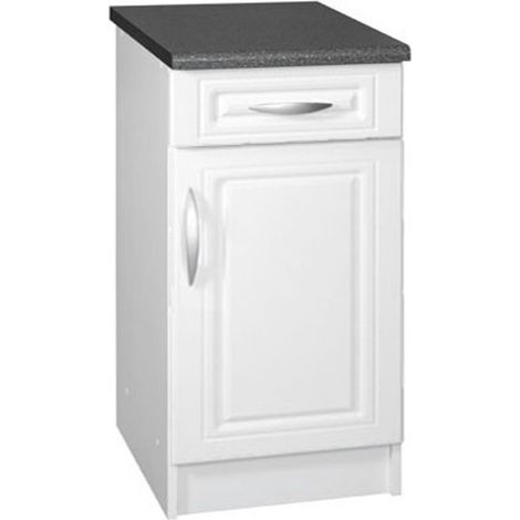 Tendencio – Casserolier de cuisine bas 40 cm – 1 porte, 1 tiroir, 1 étagère – Mélaminé blanc – Module personnalisable pour cuisine moderne