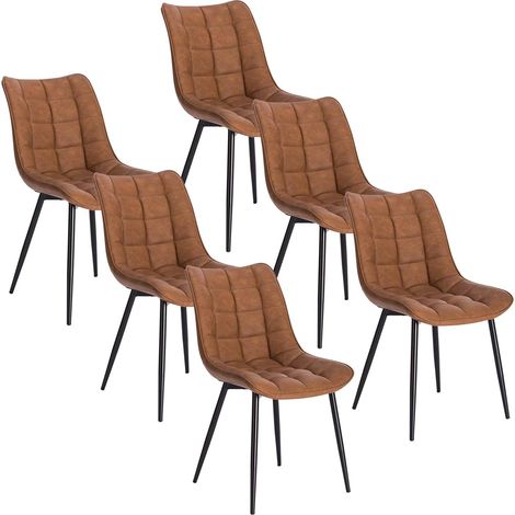 WOLTU Pack de 6 Sillas de Comedor Asiento de Cuero Artificial Silla Diseño Silla Tapizada Estructura Metálica Sillón con Respaldo Silla de Cocina Marrone Claro (1/5)