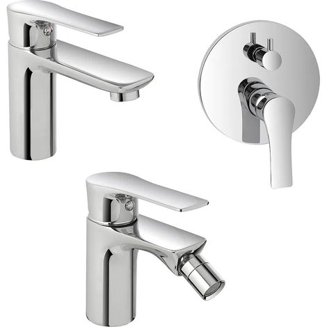 Set miscelatori lavabo bidet e doccia con deviatore in ottone Flat (1/5)