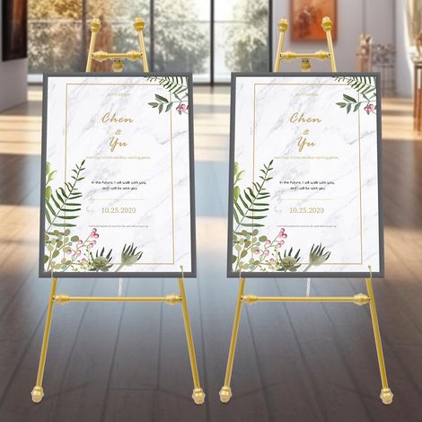 2 Stücke Staffelei Ständer Staffelei Display Ständer für Hochzeitsschild & Poster, Goldene Display-Halter mit verstellbaren Haken, Gold Hochzeit Staffeleien für Willkommensschilder (1/5)