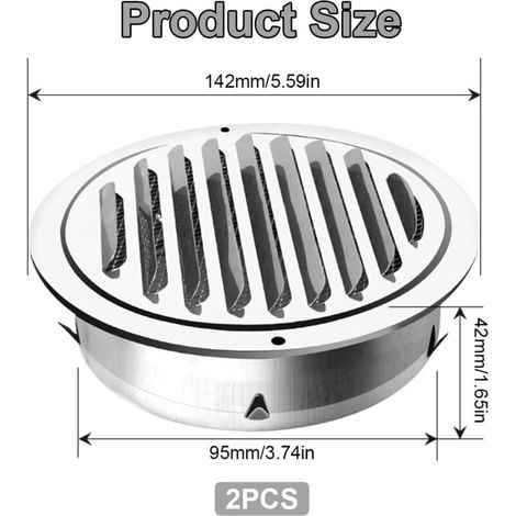 2 Pièces Grille Aération Ronde, 100mm Grille d'aération en Acier Inoxydable, Grille de Ventilation avec Filet Anti-insectes, Grille Ventilation Exterieur, pour Garage, Cuisine, Salle de Bain, Mur (1/4)