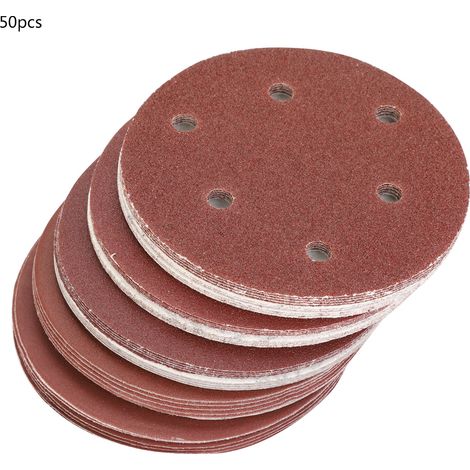 Dischi abrasivi rotondi Toivize da 125 mm - Confezione da 50, in carburo di silicio, grane da 40 a 800, 6 fori per l'aspirazione della polvere. (1/5)