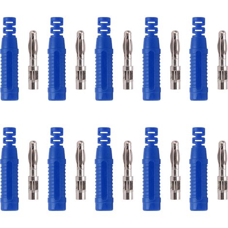 10 fiches bananes mâles en cuivre rouge, 4mm, avec boîtier, pour équipement de test - lot de 10 connecteurs métalliques bleus (1/5)