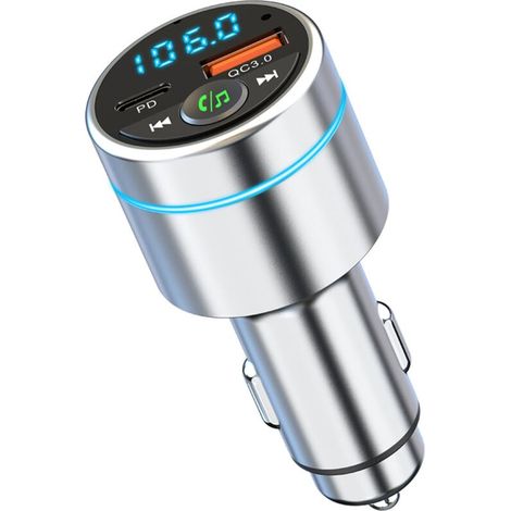 Transmetteur FM Bluetooth 5.3, Tout Métal Bluetooth Voiture, Chargeur Rapide de Voiture BC61, Adaptateur Bleutooth Autoradio, Suppression du Bruit, Appel Main Libre, Musique Hi-Fi (1/4)