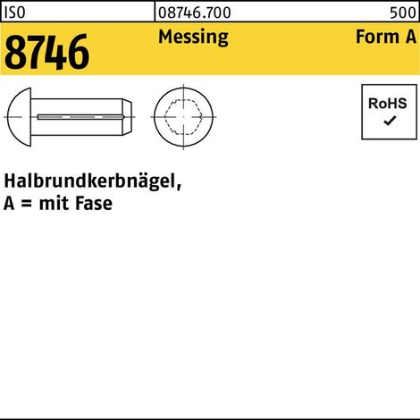 ISO 8746 Form A Halbrundkerbnägel Messing 3 x 10 Ms S 200 Stk (1/2)