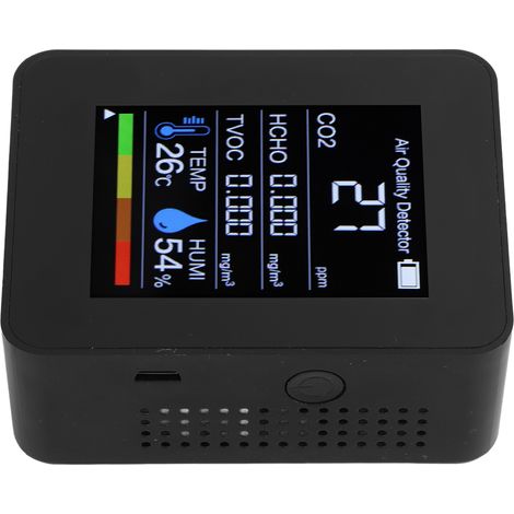 5-in-1 tragbares Luftqualitätsmessgerät, digitaler CO2-Monitor, TVOC-HCHO-Sensor, Temperatur- und Feuchtigkeitsmesser (1/5)