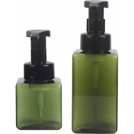 Dispensador de jabón en espuma recargable, juego de 2 piezas (250 ml + 450 ml) para jabón líquido, champú y gel de ducha – botella con bomba de PETG de alta calidad – accesorio para baño y cocina (1/5)