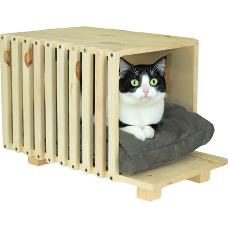 Katzenbett in natur mit Kissen Katzenhöhle 50x30x34cm (1/5)