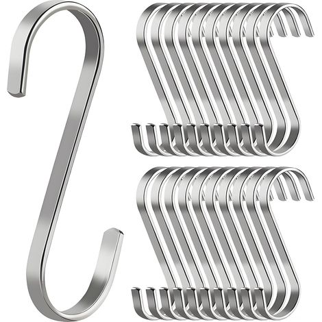 Lot de 20 crochets en acier inoxydable en forme de S Crochet de cuisine, crochet en S en métal lourd, pour cuisine, salle de bain, chambre à coucher, bureau (S, argenté) (1/5)