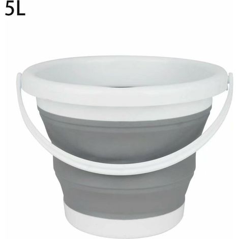 Godet Pliable 5 litres Design Compact pour Un Gain de Place idéal pour Le Nettoyage intérieur et extérieur, Le Nettoyage Domestique, Les fenêtres et Les Voitures Gris (1/5)