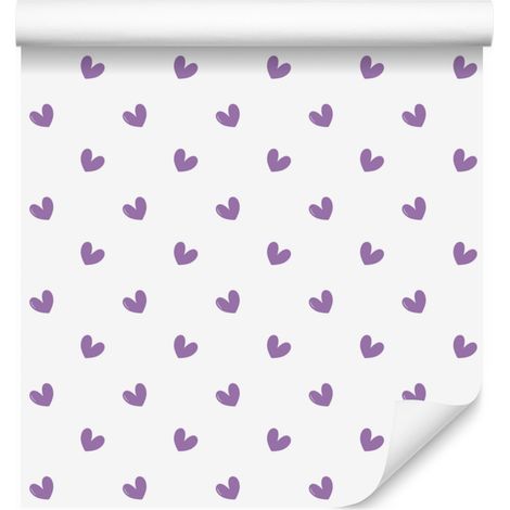 Papier peint à motifs de cœurs, blanc, violet, lavande et gris clair, 50 x 1000 cm (1/5)