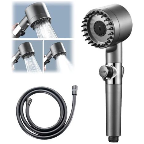 Nouveau pommeau douche 2023, 3 modes réglables filtrants PP anti-obstruction, flexible inclus, éco-eau, famille, animaux, sport-Muntra (1/5)