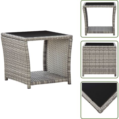 Vetro - vidaXL Tavolino da Caffè Grigio 45x45x40 cm in Polyrattan e Vetro - Design moderno