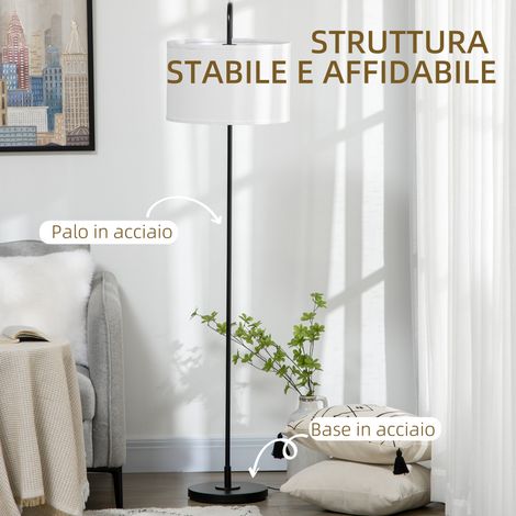 Lampadaire moderne en métal avec abat-jour en lin blanc et noir, 64x38x163.5 cm, idéal pour salon ou bureau (1/5)
