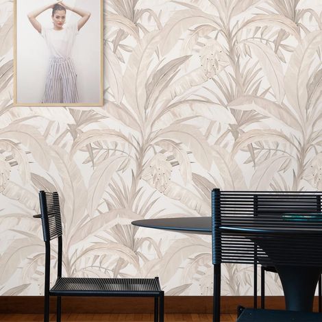 Carta da Parati Bosco Tropicale Beige in Fogli di Carta, 250x200cm (1/5)