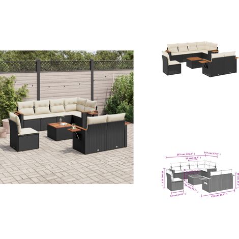 Salon de jardin 9 pcs avec coussins noir résine tressée - Salon De Jardin - Meuble Extérieur - Résine Tressée - Rotin Synthétique - Canapé D'extérieur (1/3)