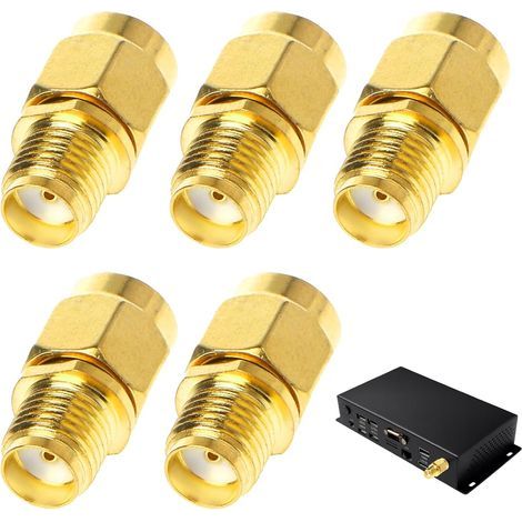 Confezione da 5 adattatori da SMA maschio a SMA femmina, adatti per router, ripetitori, dispositivi radio e cavi per antenne. (1/5)