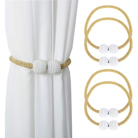 4 Embrasses à Rideaux Doré Boule de Perle, Boucles pour Magnétiques, Décoration Fenêtre & Bureau Maison (Hôtel) (1/4)